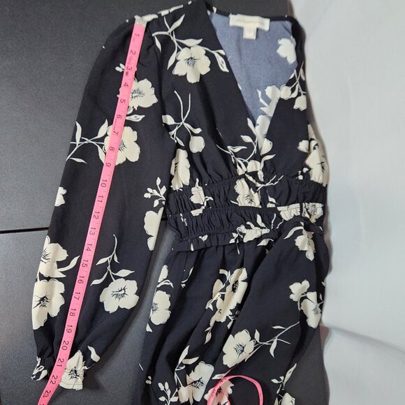 Monteau Black White Floral Print Day Dress w/Elastic Gathered Waist- Small - Picture 11 of 12